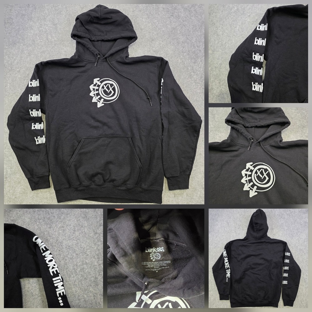 Blink-182 Hoodie Mens Medium Black One More Time Logo Fleece Pullover Sweatshirt